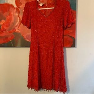 Gagni Vintage Red All Over Beaded Dress Sz S Small